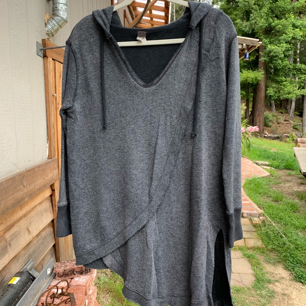 Free People charcoal gray asymmetrical layered long hoodie tunic sweatshirt - Picture 12 of 13